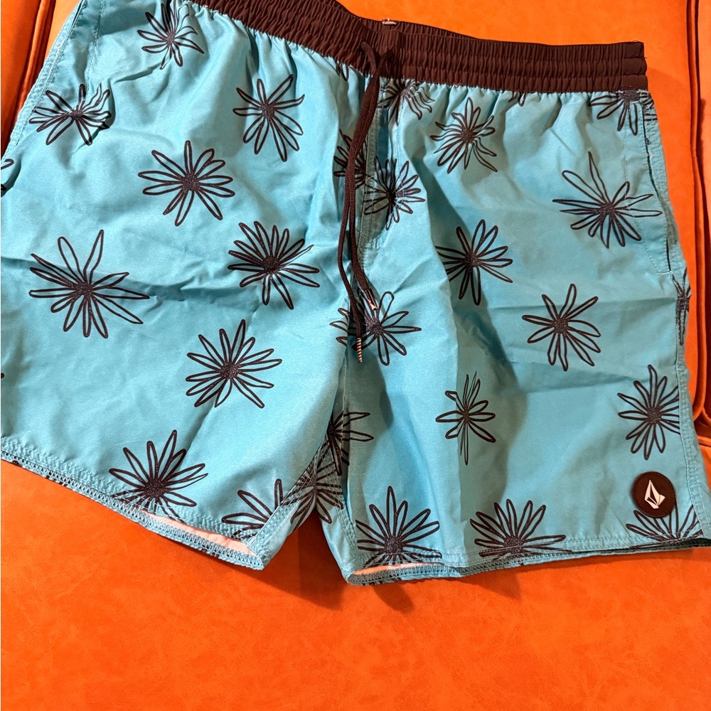 Volcom Turquoise Floral Board Shorts with Black Waistband